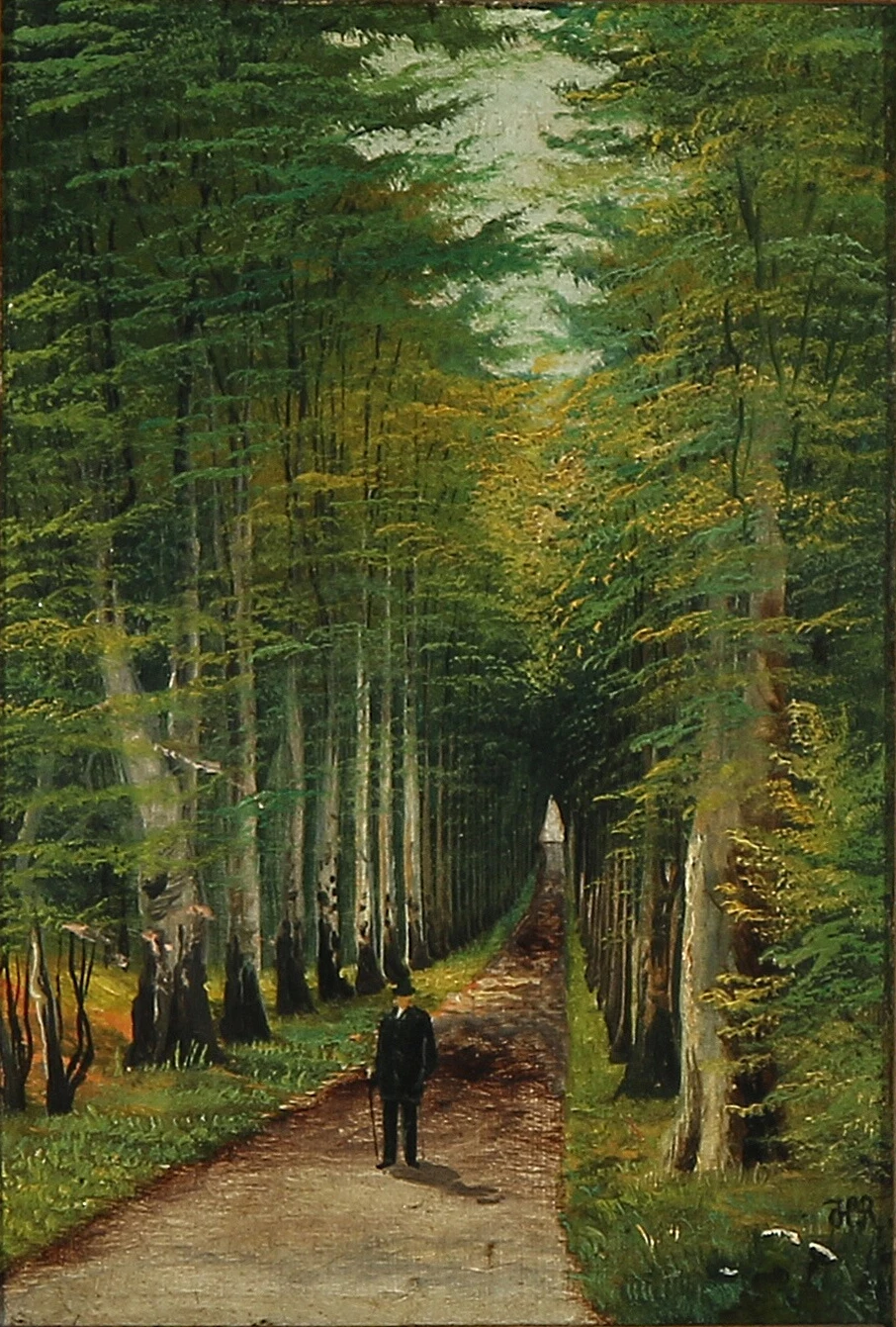 1853-Holga Reinhard - Uomo che passeggia in una foresta